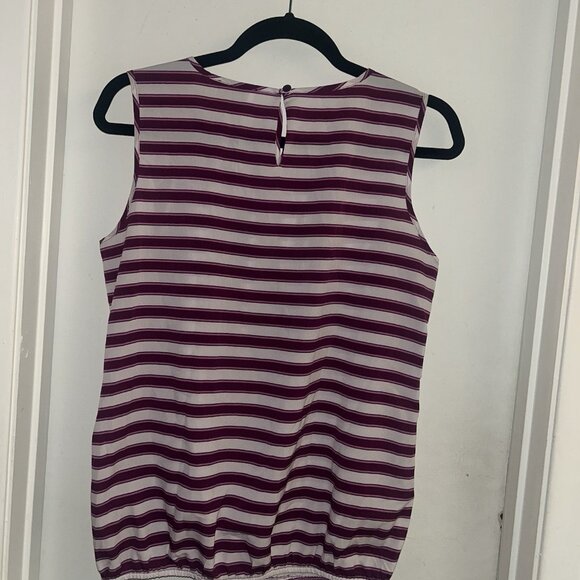 Loft Purple And White Striped Pullover Sleeveless Pleated Scoop Neck Top Small - Picture 5 of 8